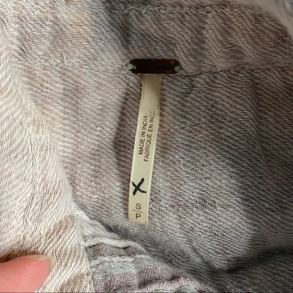 Free People Beige Tan Button Up Collared Pleated Flannel Shirt Size S Neutral